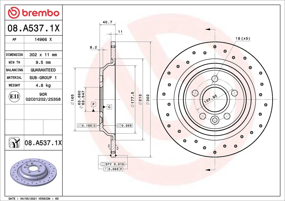 Brzdový kotouč BREMBO 08.A537.1X