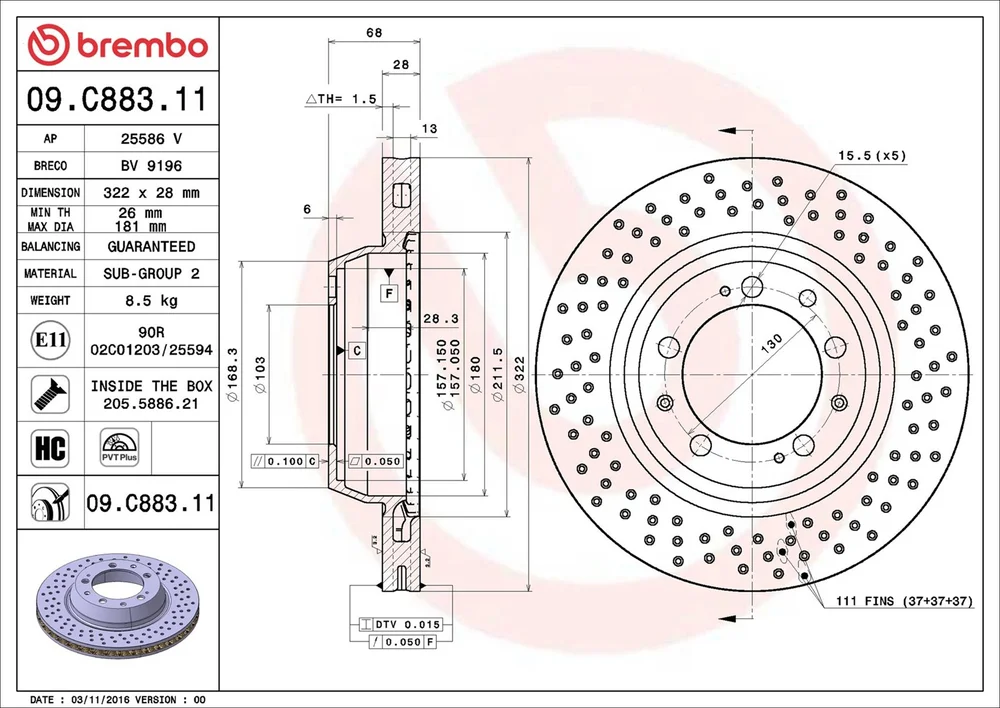 Brzdový kotouč BREMBO 09.C883.11