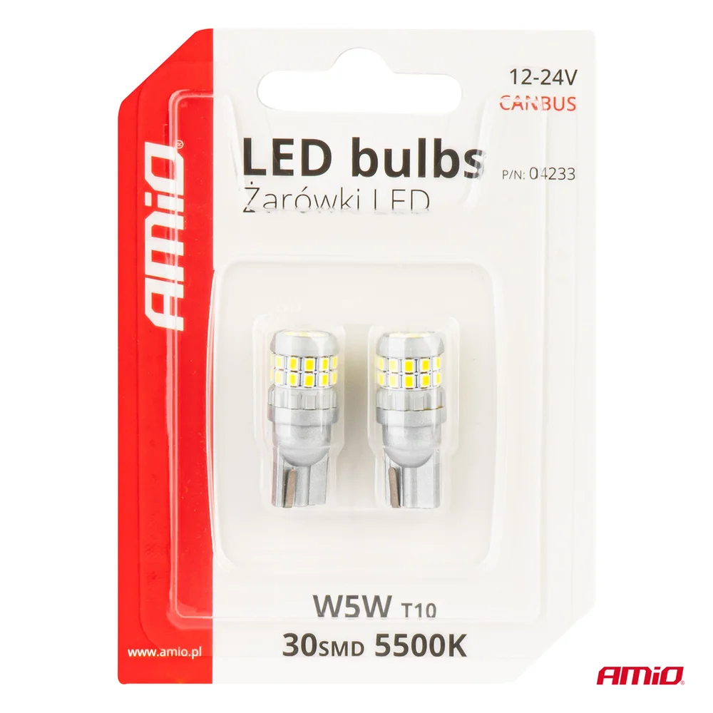 LED žárovky CANBUS T10 W5W 30SMD 2016 Bílá 12V/24V AMiO-04233 - Obrázek 5