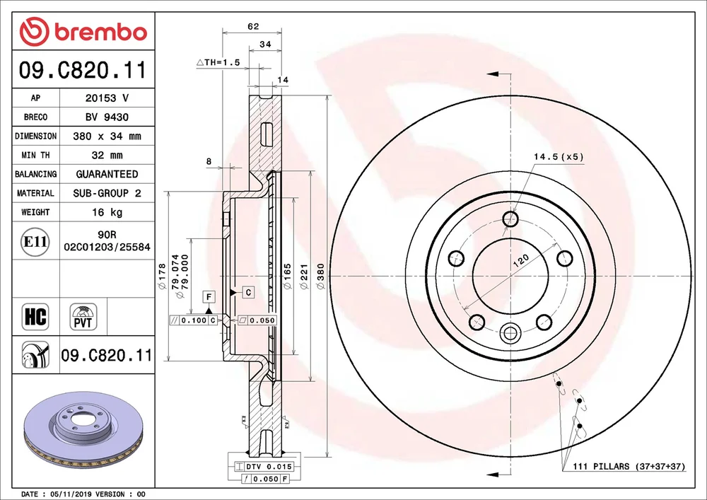 Brzdový kotouč BREMBO 09.C820.11