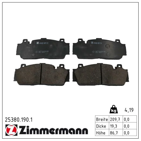 Sada brzdových destiček, kotoučová brzda ZIMMERMANN 25380.190.1