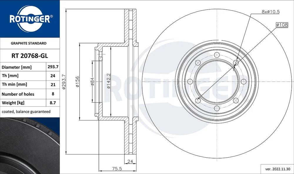 Brzdový kotouč ROTINGER RT20768-GL