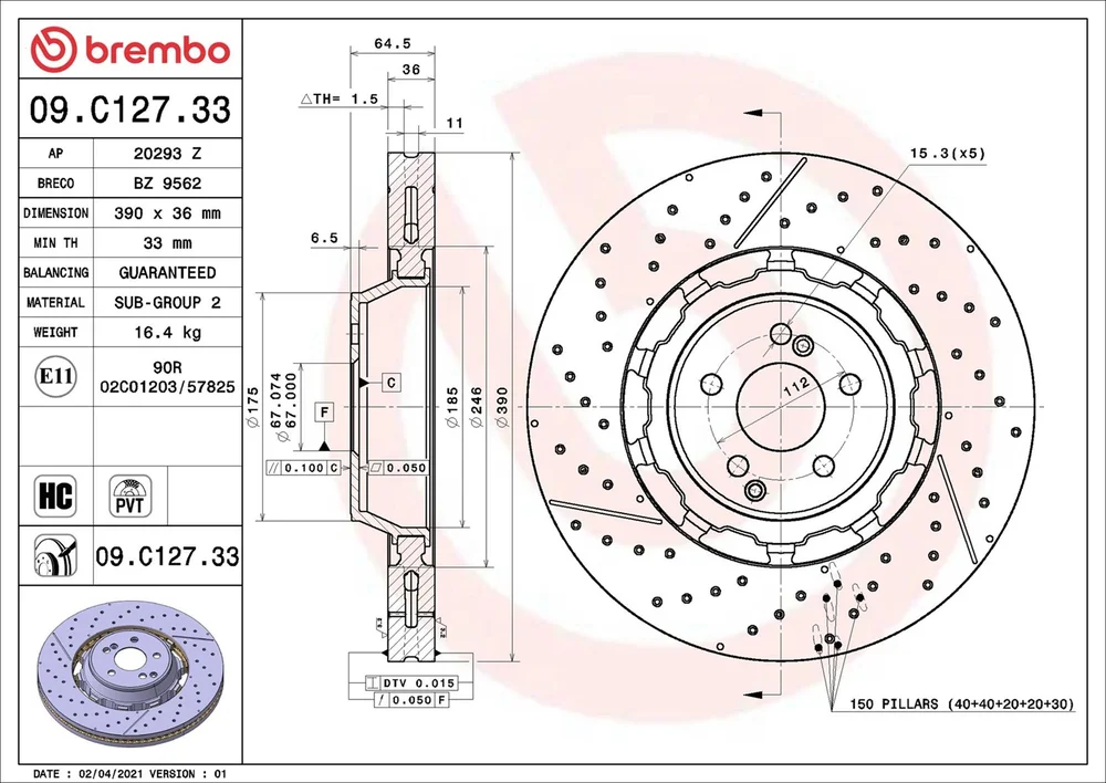 Brzdový kotouč BREMBO 09.C127.33