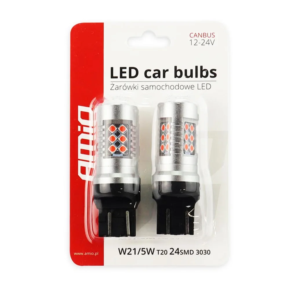 ZAROWKI LED CANBUS 24SMD T20 WR21/5W ČERVENÁ AMIO 02581 - Obrázek 4