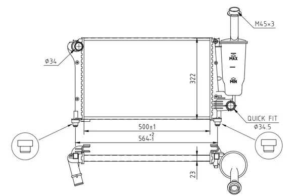 CHLADIČ PANDA 1.1-1.2 8V 03- HART 614213 – OE 46798741