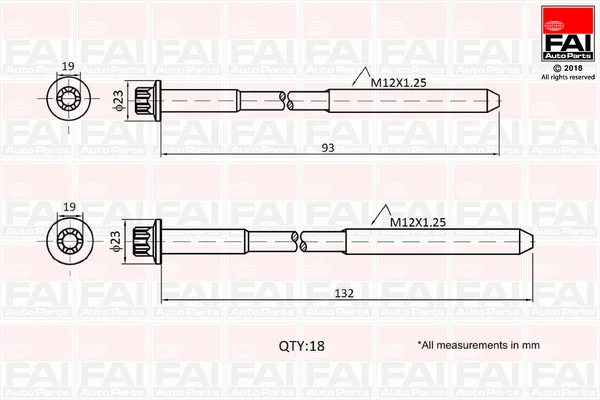 Sada sroubu pro hlavy valcu FAI AutoParts B2201 Sada sroubu pro hlavy valcu FAI AutoParts B2201