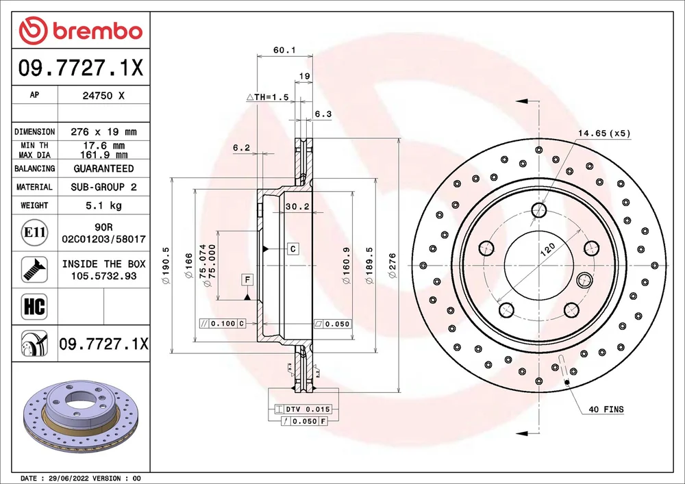 Brzdový kotouč BREMBO 09.7727.1X