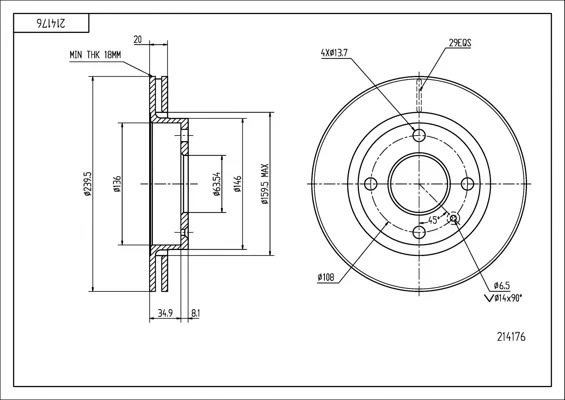 BRZ.KOTOUČ /P/ ESCORT 1.1-1.3 /ABS/ 90- HART 214176