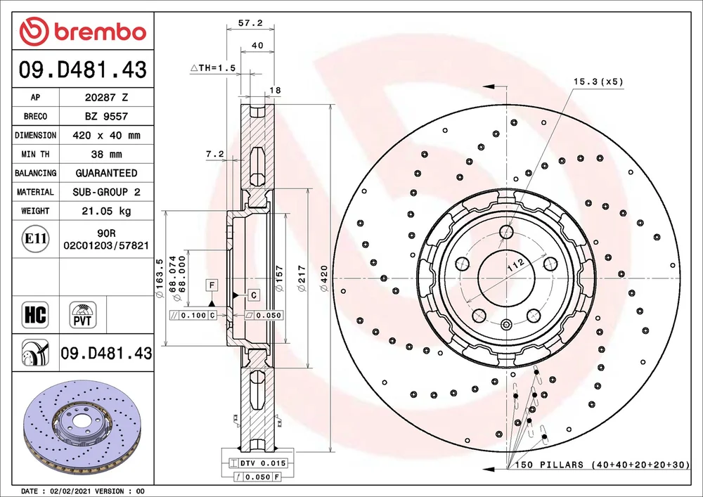 Brzdový kotouč BREMBO 09.D481.43