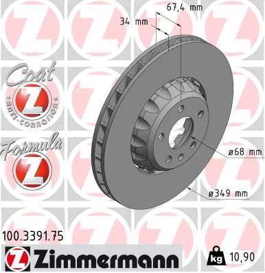 Brzdový kotouč ZIMMERMANN 100.3391.75 – OE 4K0615301F